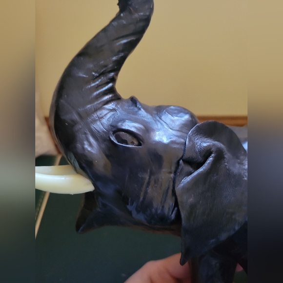 MCM Vintage 1950s Black Leather Covered Elephant Sculpture Decor - Picture 7 of 9